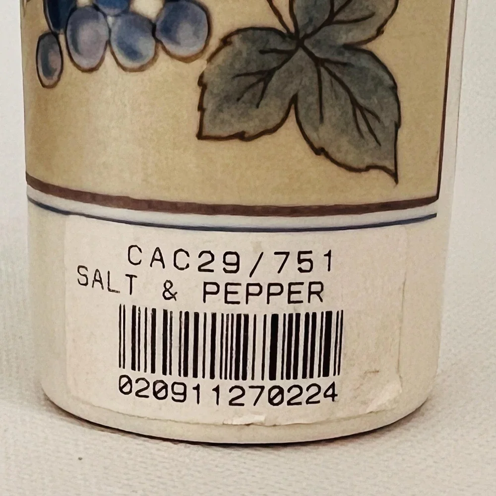 Mikasa Garden Harvest Intaglio Salt & Pepper Shakers NWT CAC29 Fruit Pattern
